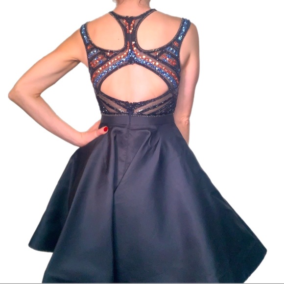 *NEW WITH TAGS* Beaded bodice flare skirt dress, Clarisse brand size 0 - Picture 4 of 15